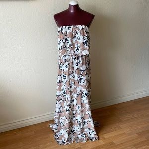 Floral Print Strapless Maxi Dress